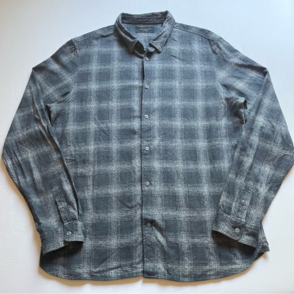 AllSaints Men's Gray Plaid Button-Down Shirt